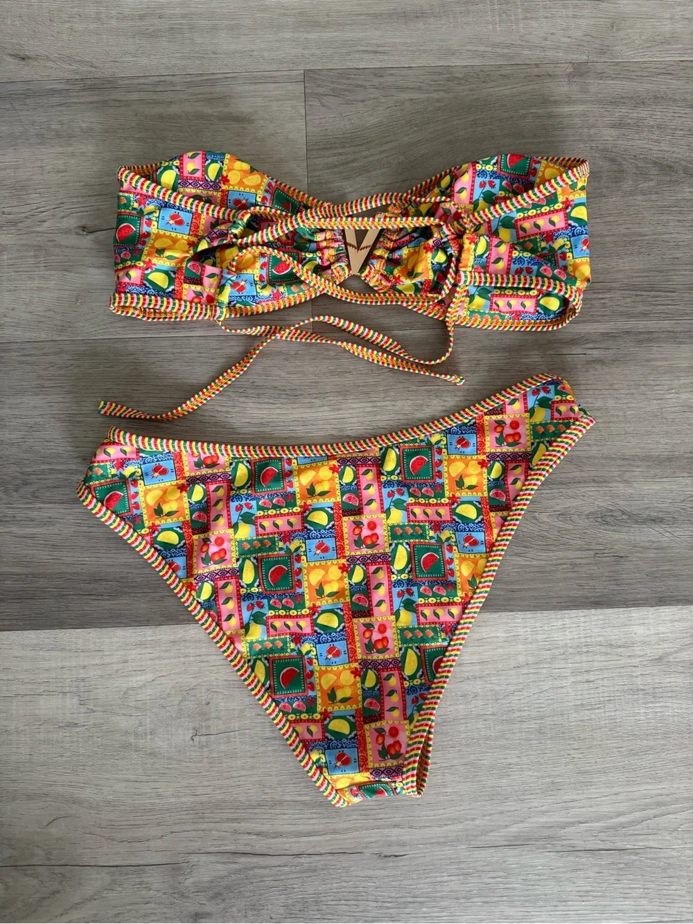 ❤️ NWOT Fruit Print Bandeau Bikini Set - Yellow Pink Blue Green